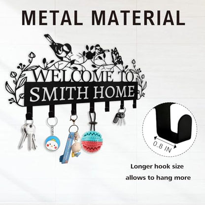 Personalized Key Holder for Wall - Welcome To My Home Metal Wall Key Hanger | Custom Name Key Rack Holder Wall Mount for Living Room Bedroom Doorway Hallway, Unique Housewarming Gift - color: 06 Bird