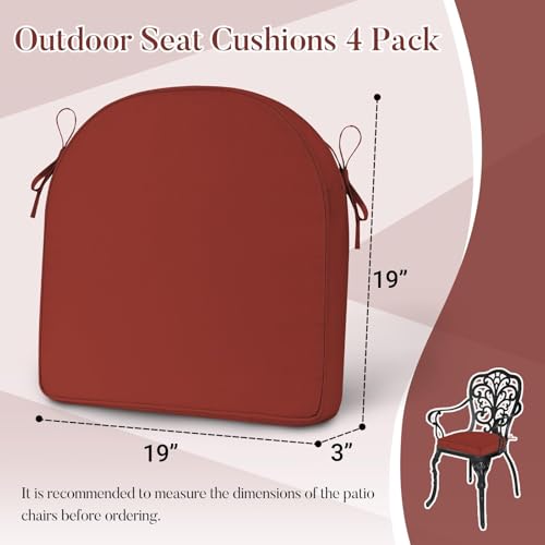 Basic Beyond Outdoor Cushions for Patio Furniture: Waterproof & UV Resistant Outdoor Chair Cushions Set of 4-19 x 19 x 3 Inch Thick Patio Chair Cushions with Adjustable Ties & Handle, Brick Red - color: Brick
