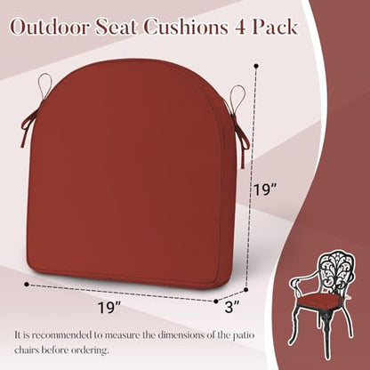 Basic Beyond Outdoor Cushions for Patio Furniture: Waterproof & UV Resistant Outdoor Chair Cushions Set of 4-19 x 19 x 3 Inch Thick Patio Chair Cushions with Adjustable Ties & Handle, Brick Red - color: Brick