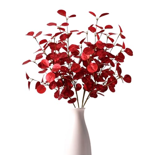 4pcs 23.62" Realistic Artificial Red Eucalyptus Stems | Vase Decoration, Rustic Farmhouse & Christmas Table Centerpiece - color: Red