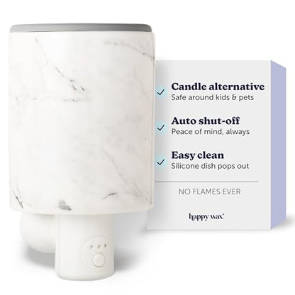 Happy Wax Marble Outlet Timer Warmer for Scented Wax - Compact Ceramic Wall Plug in with Timer - for Home Fragrance - Small with Removable Silicone Dish - color: Marble