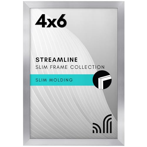 Americanflat 4x6 Picture Frame with Shatter-Resistant Glass - Streamline Collection - Thin Border Photo Frame for Tabletop and Wall Display - Hanging Hardware and Easel Stand Included - Silver | Shatter-resistant glass, wall or tabletop display with inclu
