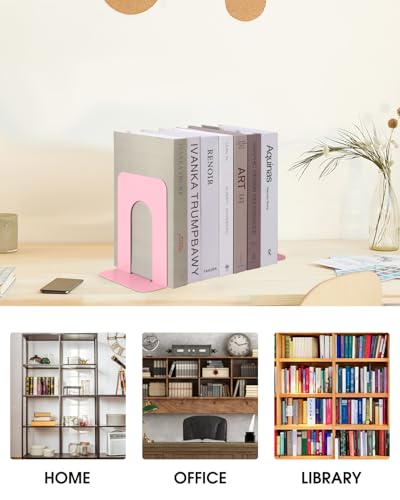 Honagu Bookends, Metal Book Ends, Bookends for Shelves, Book Holder Stopper for Heavy Books/CDs/DVDs (1 Pair/2 Pieces, Pink) - color: Pink