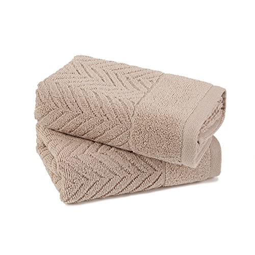 YiLUOMO Khaki Hand Towel 100% Cotton Ultra Soft Absorbent Terry Striped Weave Hand Towel Set for Bathroom 13" X 29", 2 Pack - color: Khaki
