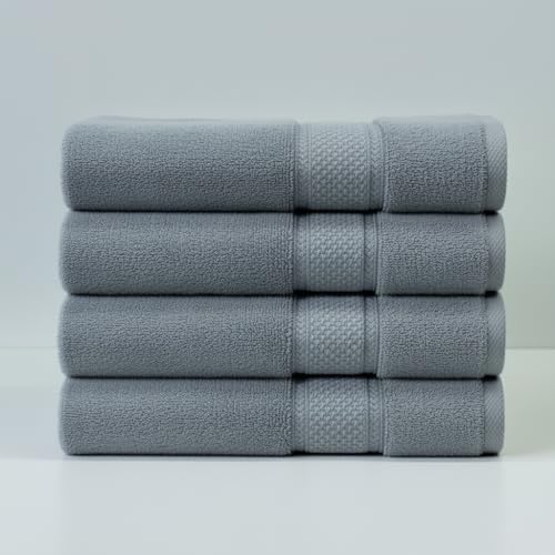 SKY BEDDINGS 100% Cotton Luxury Bath Towels - 4 Pieces - Ring Spun - Super Soft & Highly Absorbent Towels for Bathroom, Hotel & Spa - Perfect for Daily Uses - Suitable for All Skin Types - Light Grey - color: Light Grey, size: Bath Towel (4 Pack)