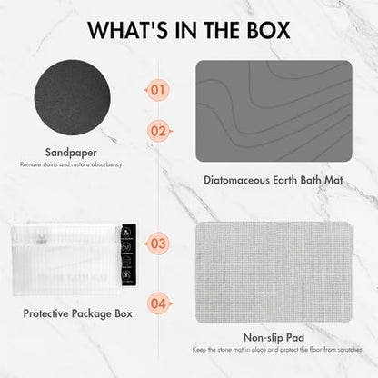 2 Pack Stone Bath Mat for Bathroom|Diatomaceous Earth Bath Mat|Quick Dry Water Absorbing Bath Stone Mat Large|Non-Slip Bathroom Shower Rug|Easy to Clean (24×16'', Dark Gray, Square)