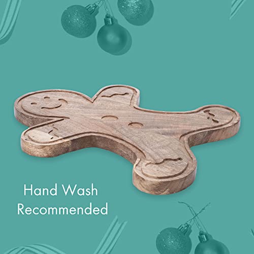 Mary Square Natural Brown Gingerbread 16.5 x 13.25 Mango Wood Christmas Cheese Cutting Board - style: Gingerbread
