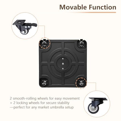 C-Hopetree 99 lb Heavy Duty Water Fillable Rolling Base Stand with Wheels for Patio Outdoor Market Table Umbrella, Black - size: 99lb