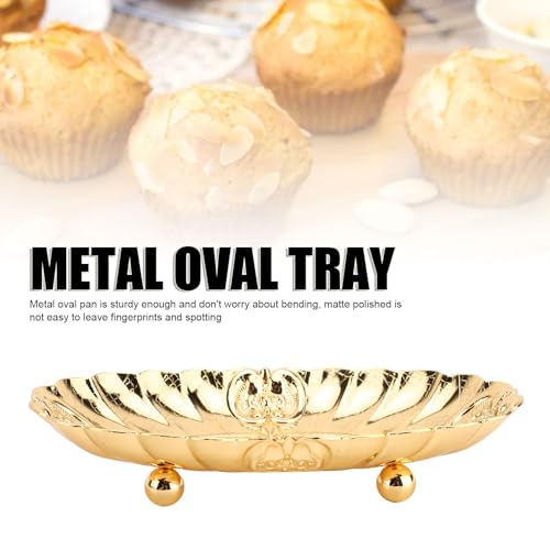 Emoshayoga Metal Oval Tray, Decorative Footed Golden Serving Platter for Multipurpose Home Restaurant Wedding Banquet Fruit Nuts Snake Use (S) - size: 6.3" x 3.9" x 1.6"