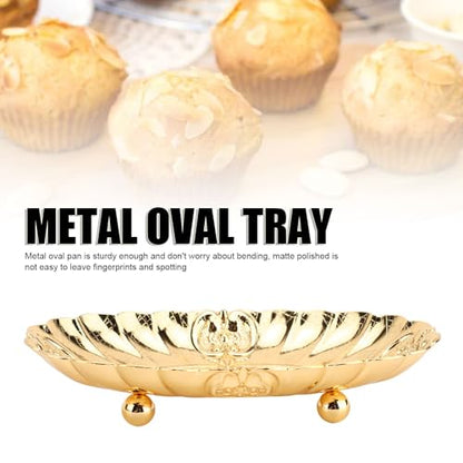 Emoshayoga Metal Oval Tray, Decorative Footed Golden Serving Platter for Multipurpose Home Restaurant Wedding Banquet Fruit Nuts Snake Use (S) - size: 6.3" x 3.9" x 1.6"