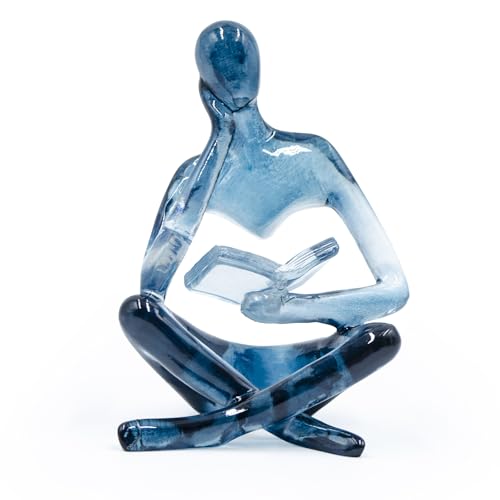 Reading Women Statue, Translucent Blue Resin Thinker Sculptures, Abstract Art Ornament, Modern Aesthetic Figurine Decoration for Home Living Room Bedroom Office Shelf Table Desk Bookshelf Decor - color: Blue, size: Left Hand