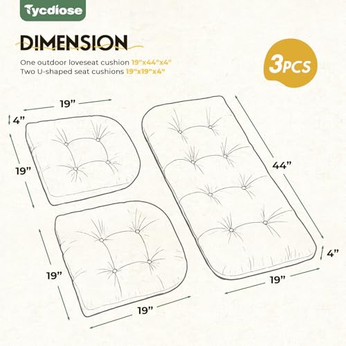 All Weather Outdoor Wicker Chair Cushions of 3 Pieces, Waterproof Outdoor Wicker Chair Cushion for Patio Furniture Loveseat Settee Bench, 1 Loveseat and 2 U-Shaped Thickened Cushions, Green - color: Green