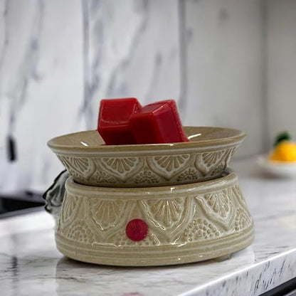The Candle Daddy Wax Melt and Candle Warmer - Safe No Flame/No Bulb - Ceramic Cream Decorative Etched