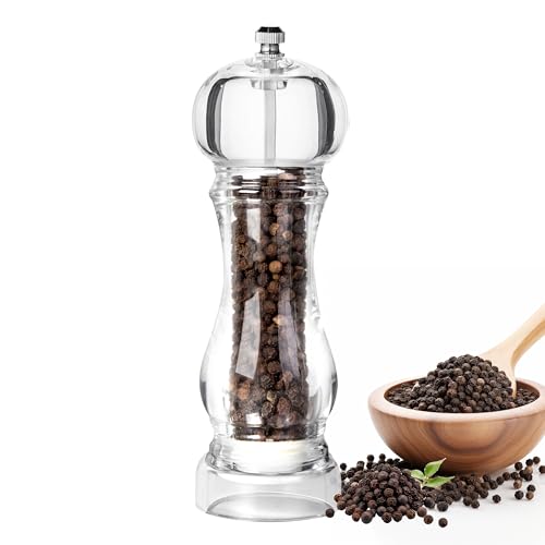 6 Inch Pepper Mill Grinder Salt Grinder, Arcylic Peppercorn Grinders with Adjustable Coarseness-Clear - color: Clear, size: 6 inch