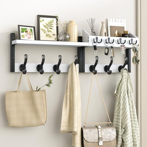 Evermagin 29" Coat Rack Wall Mount with Shelf for Entryway, White | Wall Mounted Coat and Key Rack with Hooks, Key Holder with Mail Organizer for Wall, Living Room, Mudroom, Bedroom - color: White, size: 29 inch