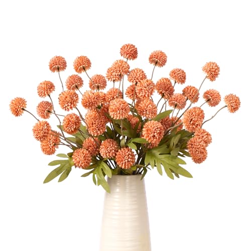 Artificial Flowers 10Pc, Fake Flower for Indoor Outdoor, 20.5In Silk Chrysanthemum Gifts for Mom, Long Stem Fall Faux Plants for Home Office Weeding Decor, Coral Orange (No Vase) - color: Rose Red