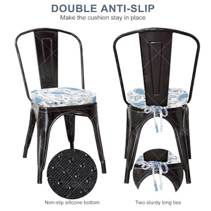 GUEGLSA Outdoor Waterproof Seat Cushions 14x14 inch, Non Slip Metal Chair Pad with Ties, U Shaped Metal Chair Cushion for Kitchen Dining Patio Chair, Set of 2, Blue Paisley - color: Blue Paisley
