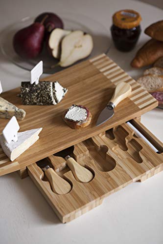 TOSCANA - a Picnic Time brand Concavo Cheese Board and Knife Set, Charcuterie Board Set, Wood Cutting Board, (Bamboo)