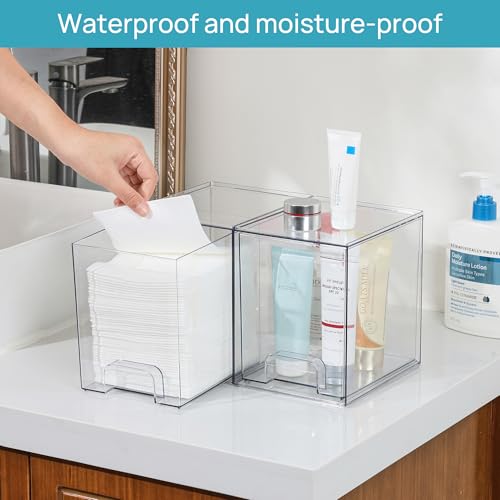 Vtopmart Clear Stackable Storage Drawers, 4 Pack Tall Plastic Organizers | Clear Pull-Out Drawers, Stackable Design for Skincare, Cosmetics, Beauty Supplies, Vanity, Bathroom, Cabinet and Countertop - style: 4pack High