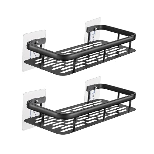Veinvifiy 2 Tiers Corner Shower Caddy with Adhesive Panel 2 Pack Aluminum Upgraded Shower Organizer Bathroom Storage Rack Kitchen Wall Mounted Black - color: Black