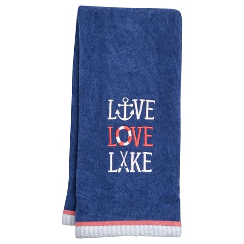 Ritz 2-Piece Cotton Velour Bathroom Hand Towel Set, Embroidered Live Love Lake Design, Soft Navy Blue Nautical Decorative Towels for Lake House, Cottage, Cabin Decor, 16” x 26” - color: Love Lake, size: 2-Pack Hand Towels