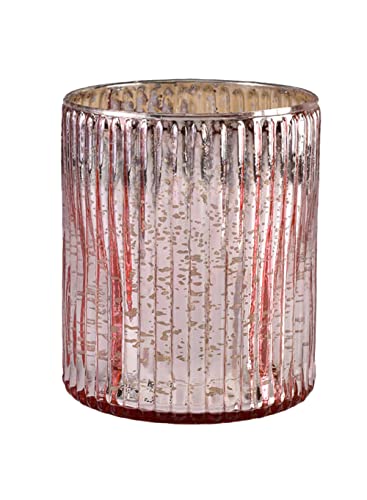 Serene Spaces Living Pink Ribbed Vintage Vase, Tealight Holder, Stainglass Candle Holder, Ideal for Weddings, Parties, Indoor & Outdoor Events, Home Decor, Measures 6" Tall & 5" Diameter - color: Pink - Pack of 1