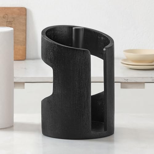 Anji Mountain Wooden Paper Towel Holder with Metal Holder, Holder Stand for Kitchen Roll Organizer & Kitchen Dining Table Home Décor, Countertop Fits Jumbo & Mega Rolls - Black/Black, Arc Hold - color: Black / Black