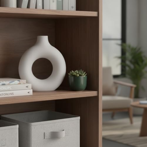 Modern Torus Ring Vase, Geometric Donut Shape Flower Holder for Home and Office Decor, White Plastic Sculptural Accent