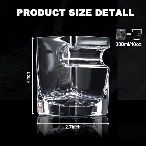 Cigar Whiskey Glass with Cigar Holder - 12oz Old Fashioned Glass with Side Mounted Rest - Bourbon Glass Cigar Accessories with Whiskey Stones and Recipe, for Men/Husband