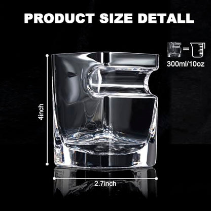 Cigar Whiskey Glass with Cigar Holder - 12oz Old Fashioned Glass with Side Mounted Rest - Bourbon Glass Cigar Accessories with Whiskey Stones and Recipe, for Men/Husband