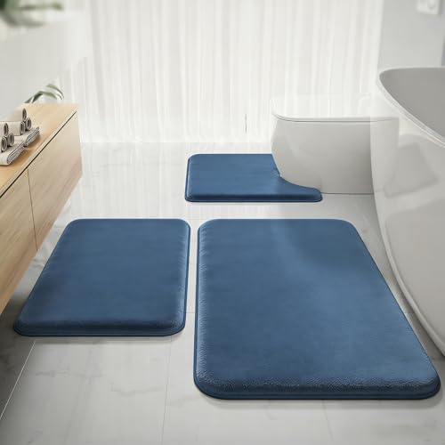 RUN HELIX Bathroom Rugs Sets 3 Piece, Soft Absorbent Memory Foam Bath Mats Set, Dry Fast Bath Mat, Machine Washable Bath Rug Set for Bathroom （Misty Blue） - color: Misty Blue