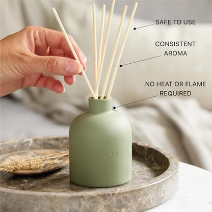 Craft & Kin White Birch & Cedar Reed Diffuser – Earthenware Collection, 6.7 oz – Alcohol-Free Essential Oil Diffuser for Home & Bathroom – Long-Lasting Fragrance Sticks – Ceramic Room Decor