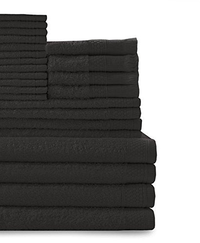 Baltic Linen Multi Count 100% Cotton Towels, 4 Bath Towels, 4 Hand Towels, 4 Fringed Fingertips, 12 Washcloths, Black, 24 Piece Set,353624380 - color: Black, size: 4 Bath Towels, 4 Hand Towels, 4 Fringed Fingertips, 12 Washcloths