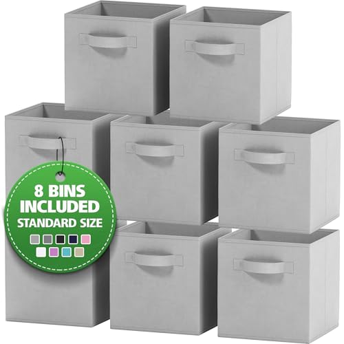 Storage Cubes Pack Of 8 - Standard Size Cube Storage Bin 10.5x10.5x11 With Dual Handles For Easy Carrying- Fabric Storage Bins Collapsible (Light Grey) - color: Light Grey