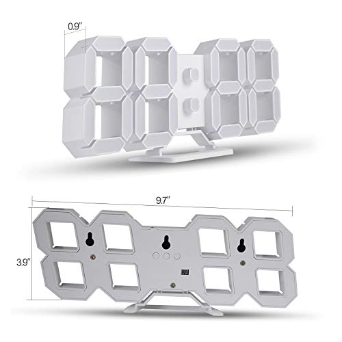 EDUP HOME® 3D LED Digital Wall Clock with Remote Control, 9.7 Inch, White | Desk Alarm Clock with Night Light, Adjustable Brightness, 12/24H, Time, Date & Temperature for Home or Office - color: Cool Lights 9.7" Led Clock + White Design