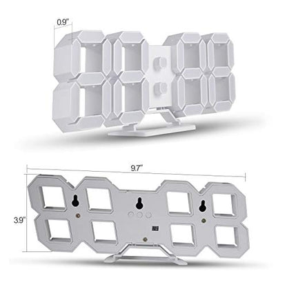 EDUP HOME® 3D LED Digital Wall Clock with Remote Control, 9.7 Inch, White | Desk Alarm Clock with Night Light, Adjustable Brightness, 12/24H, Time, Date & Temperature for Home or Office - color: Cool Lights 9.7" Led Clock + White Design