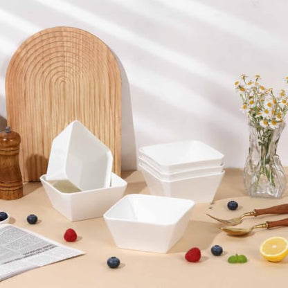 Samsle Porcelain Cereal Bowls, 16 oz Square Serving Bowls Set, 5 Inch White Ceramic Bowls for Salad, Soup, Snack, Dessert and Marmalade, Dishwasher & Microwave Safe, Set of 6