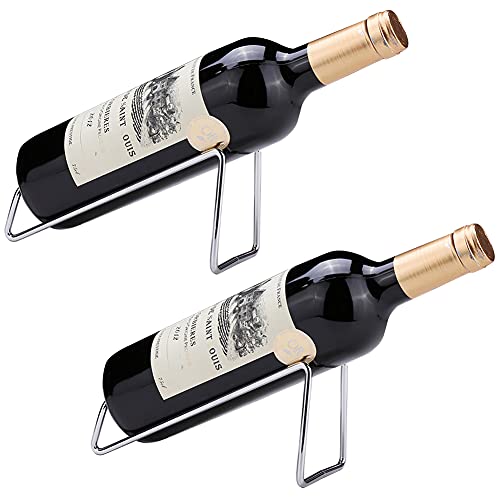 2pcs Metal Wine Rack Freestanding-Tabletop Wine Rack Holder-Countertop Wine Bottle Holder-Geometric Design for Table Top Wine Bottle Storage Rack,Perfect Wine Holder Stand Silvery - color: Silver, size: 2