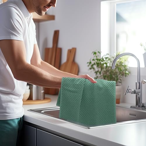 COTTON CRAFT Amazing Kitchen Towel - 12 Pack 100% Cotton Waffle Terry Towel | Seafoam 16x28 inch Euro Café Waffle Weave Dish Towels - Soft Absorbent Quick Dry Low Lint Reusable Pantry Bar Cleaning Cloth - color: Seafoam, size: 12 Pack