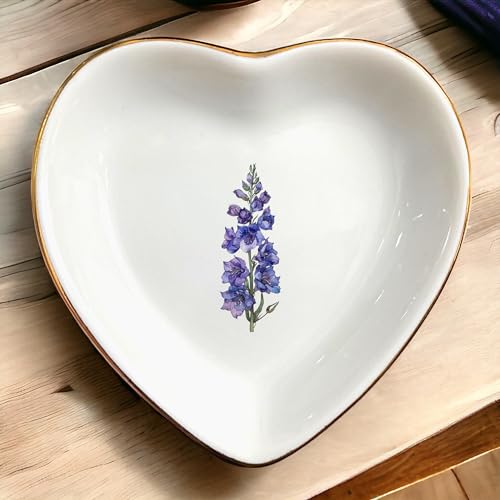 July Larkspur Flower Ring Dish-Purple Floral Jewelry Dish for Hippie,Nature,Pace-July Flower for Mom,Mother-in-law,Aunt,Grandma,Sister,Friend-Birthflower Gifts-Women Birthday Gift - style: 7 - July (Larkspur)