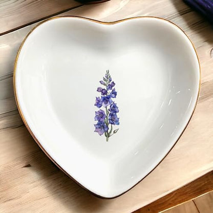 July Larkspur Flower Ring Dish-Purple Floral Jewelry Dish for Hippie,Nature,Pace-July Flower for Mom,Mother-in-law,Aunt,Grandma,Sister,Friend-Birthflower Gifts-Women Birthday Gift - style: 7 - July (Larkspur)