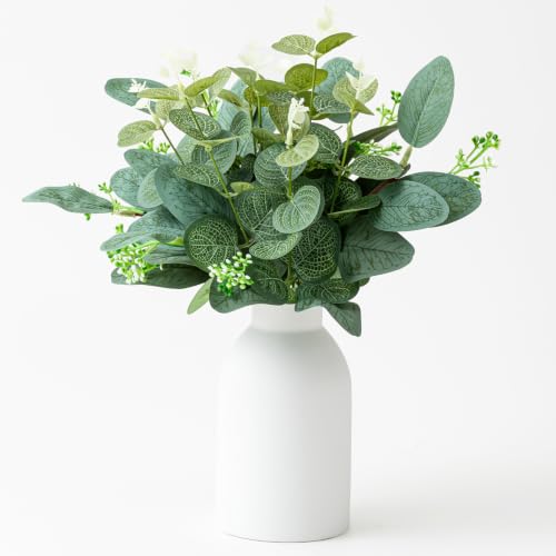 Artificial Eucalyptus Stems in Ceramic Vase, Fake Plants for Home Decor, Faux Greenery Centerpieces for Tables, Artificial Plants Indoor for Bathroom Modern Farmhouse Coffee Table Decor - color: White