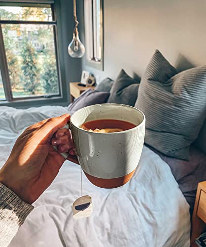 Mora Ceramic Large Latte Mug Set of 4, 16oz - Microwavable, Porcelain Coffee Cups With Big Handle - Modern, Boho, Unique Style For Any Kitchen. Microwave Safe Stoneware - Earl Grey - color: Earl Grey