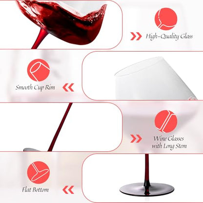 KAMMAK Crystal Red Wine Glasses Set of 2, 23.67 oz Stemmed Glasses, XY020 | Hand Blown, Bordeaux Wine Glasses, Thin Rim & Long Stem, Red & White, Daily Use, Wedding or Birthday Gift for Women - size: 8KPDSXY020