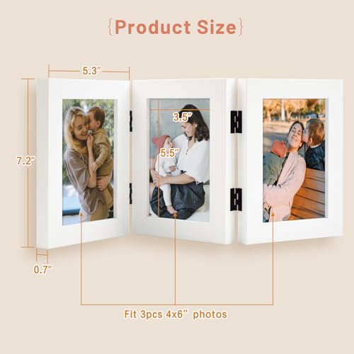 Golden State Art, 4x6 Triple Picture Frame White- Real Glass, 1 Pack | Trifold Photo Frame Vertical Display for Desktop - Three Folding Picture Collage - color: White, size: 4x6(1 Pack)