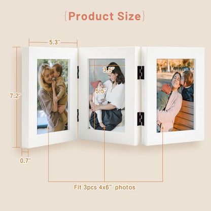 Golden State Art, 4x6 Triple Picture Frame White- Real Glass, 1 Pack | Trifold Photo Frame Vertical Display for Desktop - Three Folding Picture Collage - color: White, size: 4x6(1 Pack)