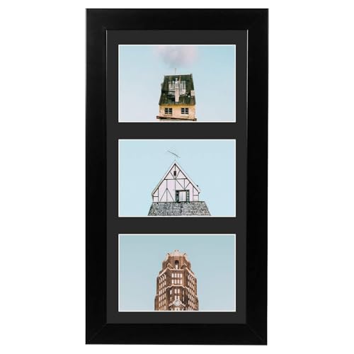Golden State Art Collage Picture Frame 7x14 Matted 3 4x6 Photos Wood Black | Clear Real Glass Cover and Black Mat, Horizontal & Vertical Display Multi Prints For Gallery Wall, Home Decor & Holiday Gift - color: Black With Black Mat, size: 1 Pack