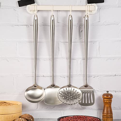 17″ Wok Utensils - Wok Spatula and Ladle, Skimmer Spoon, Slotted Spatula | 304 Stainless Steel Kitchen Utensils Set, 4-Pieces Extra Long Handle Cooking Tools, All Metal Chinese Wok Accessories