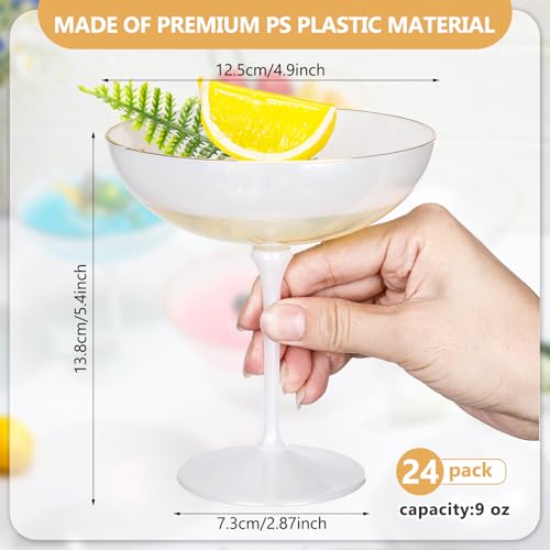 LemonRoad 24 Pcs Plastic Coupe Glasses 9 oz Disposable Martini Glasses for Cocktails, Champagne, Desserts and Espresso, Drinkware Set for Weddings, Birthday Parties, Home Bars (Pearl White) - color: Pearl White