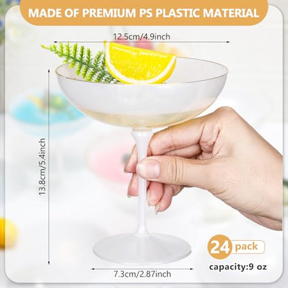LemonRoad 24 Pcs Plastic Coupe Glasses 9 oz Disposable Martini Glasses for Cocktails, Champagne, Desserts and Espresso, Drinkware Set for Weddings, Birthday Parties, Home Bars (Pearl White) - color: Pearl White